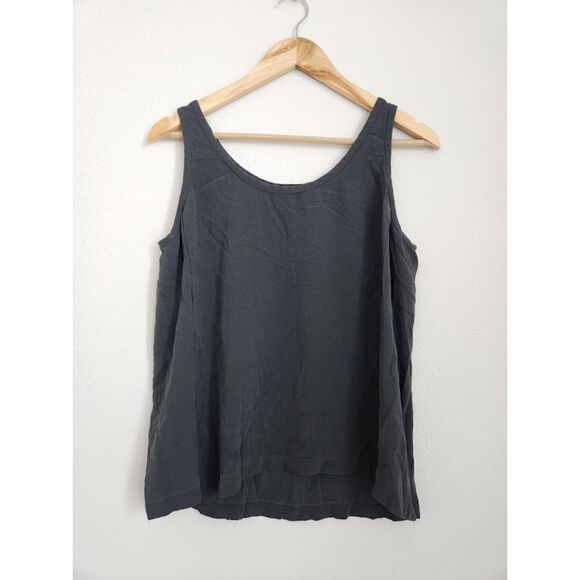 Eileen Fisher 100% Silk Scoop Neck Sleeveless Top - Charcoal Gray | Size M - Picture 1 of 8